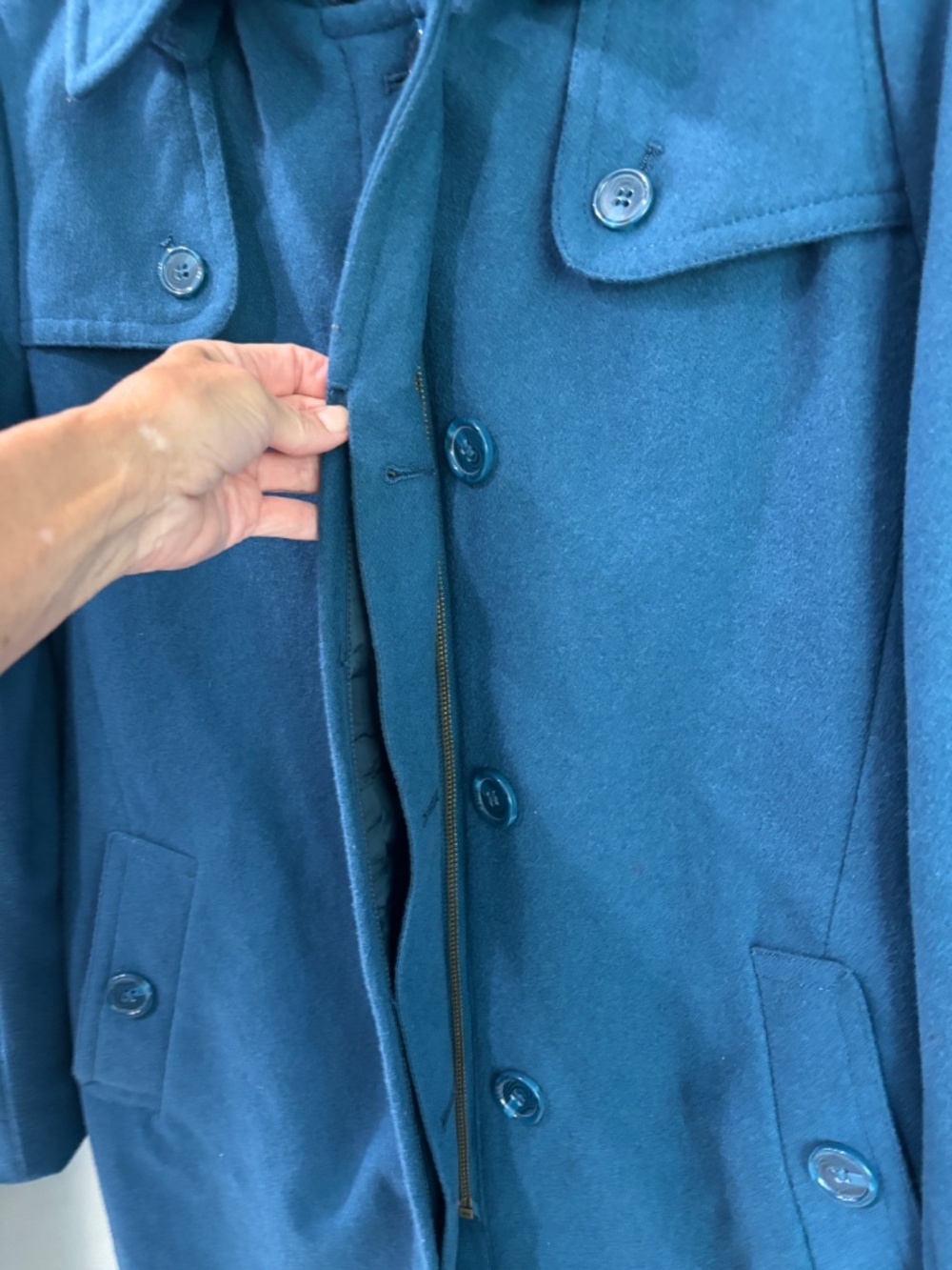Forever 21 Wool Blend Hooded Pea Coat - Teal Blue Size M - Picture 6 of 11